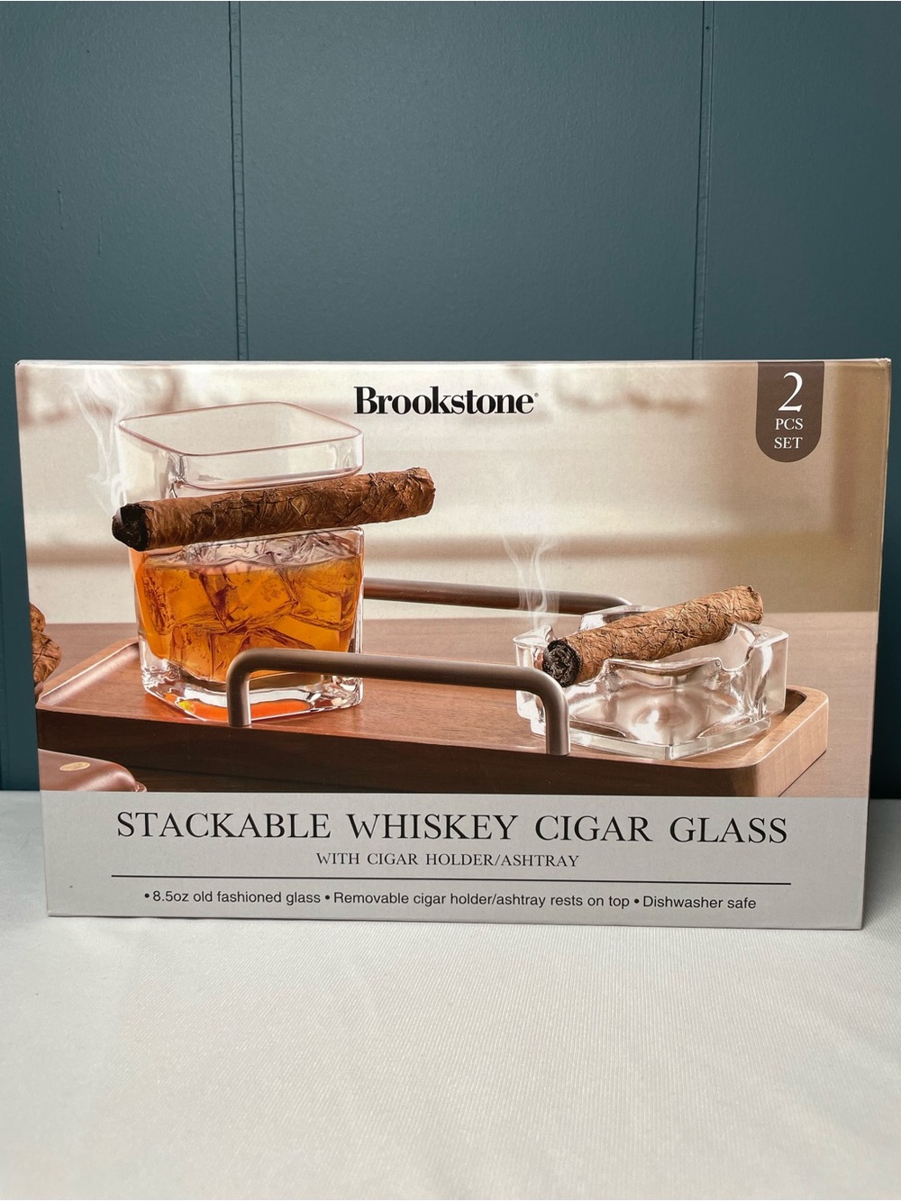 Brookstone Clear Stackable Whiskey & Cigar Glass Set